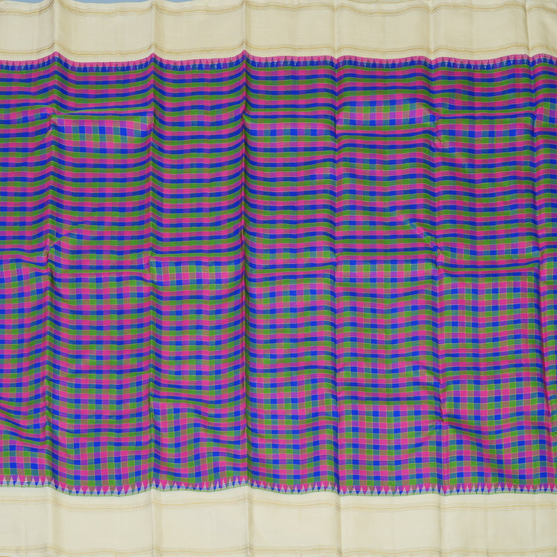 Hayagrivas Handloom Multicolour Checks Kanjivaram Silk Saree with Cream Border KBE2432C6-1