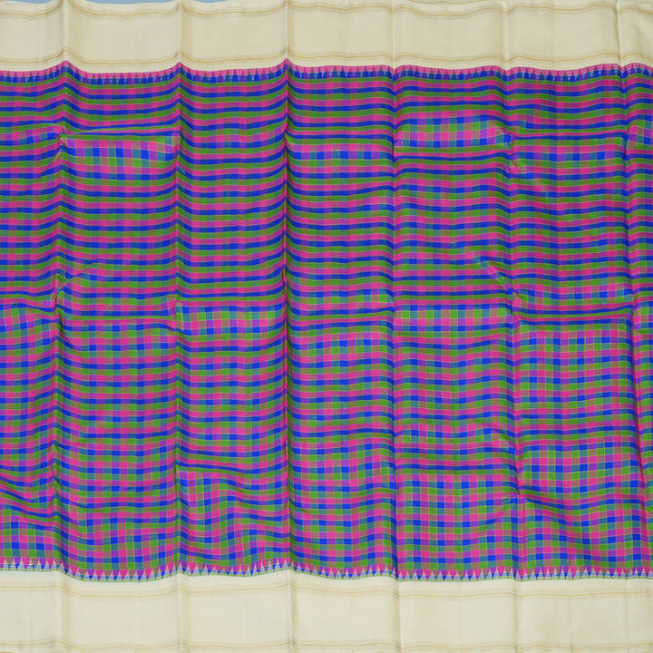 Hayagrivas Handloom Multicolour Checks Kanjivaram Silk Saree with Cream Border KBE2432C6-1