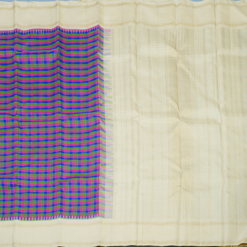 Hayagrivas Handloom Multicolour Checks Kanjivaram Silk Saree with Cream Border KBE2432C6-1