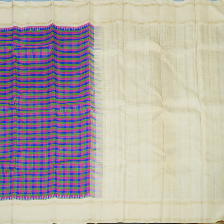 Hayagrivas Handloom Multicolour Checks Kanjivaram Silk Saree with Cream Border KBE2432C6-1
