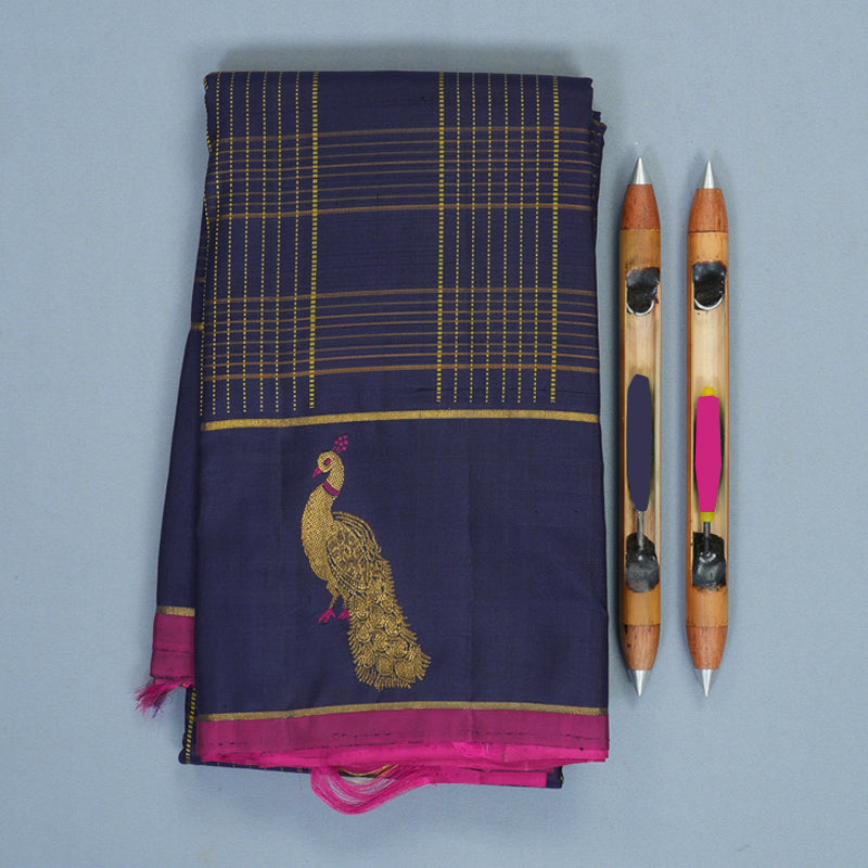 Hayagrivas Handloom Navy Blue Kanjivaram Silk Saree KBE2434C4-2