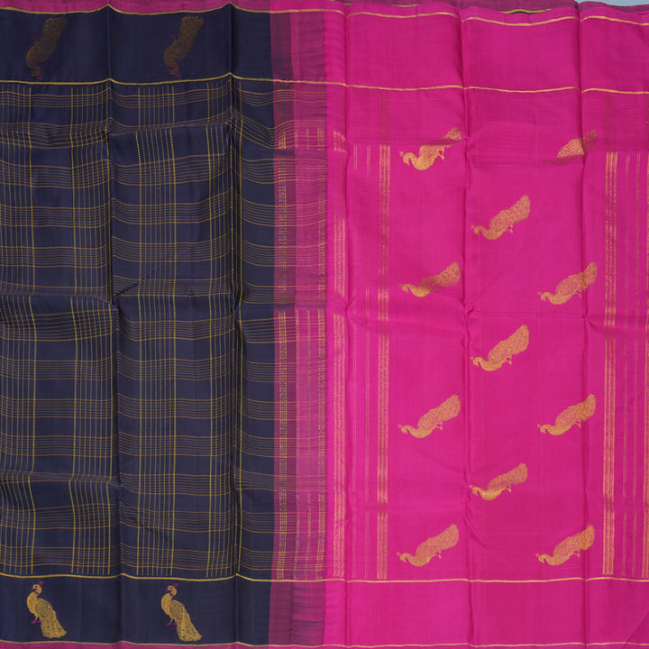 Hayagrivas Handloom Navy Blue Kanjivaram Silk Saree KBE2434C4-2