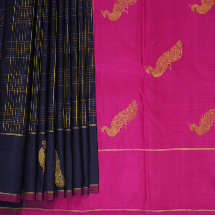 Hayagrivas Handloom Navy Blue Kanjivaram Silk Saree KBE2434C4-2