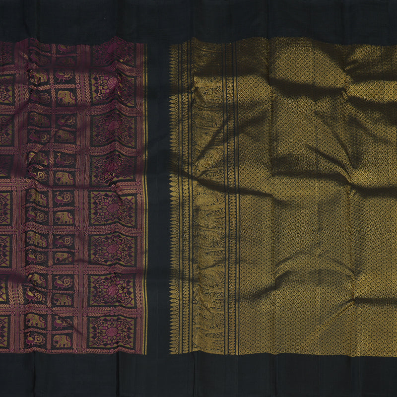 Hayagrivas Handloom Black Kanjivaram Silk Saree KBE2434C9-1