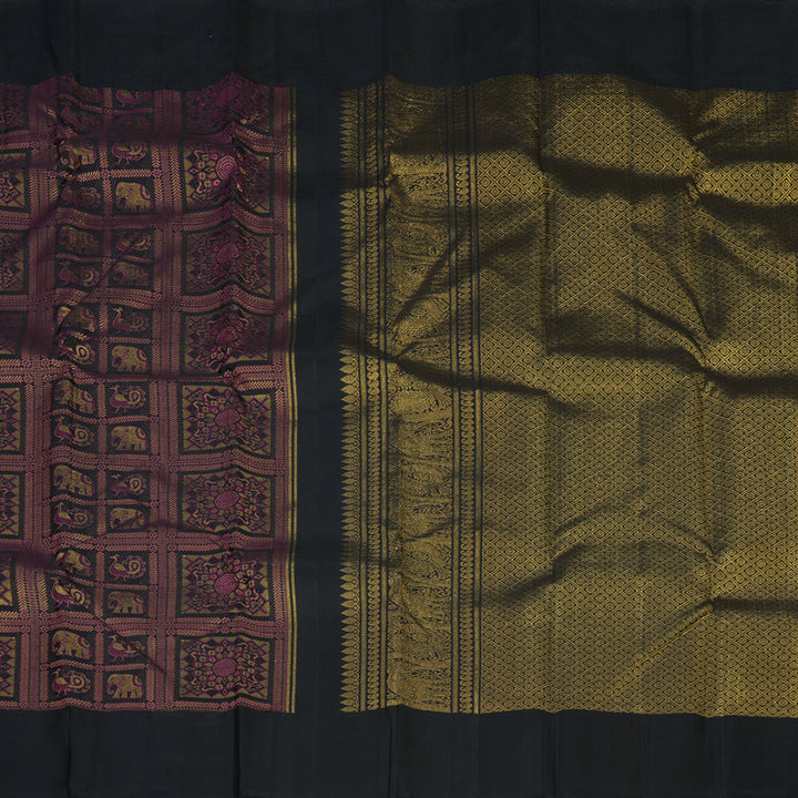 Hayagrivas Handloom Black Kanjivaram Silk Saree KBE2434C9-1