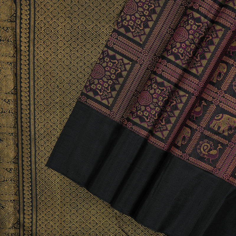 Hayagrivas Handloom Black Kanjivaram Silk Saree KBE2434C9-1