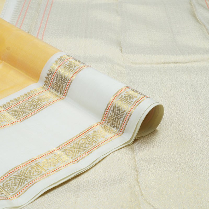 Hayagrivas Handloom Mild Yellow Kanjivaram Silk Saree with Milk-White Border KBE2435C1-1