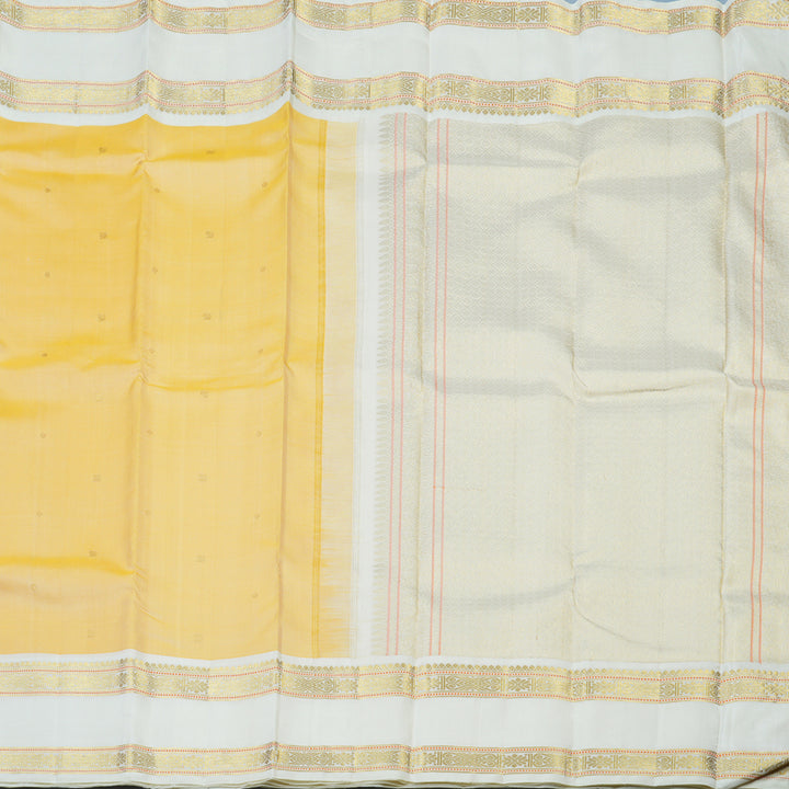 Hayagrivas Handloom Mild Yellow Kanjivaram Silk Saree with Milk-White Border KBE2435C1-1