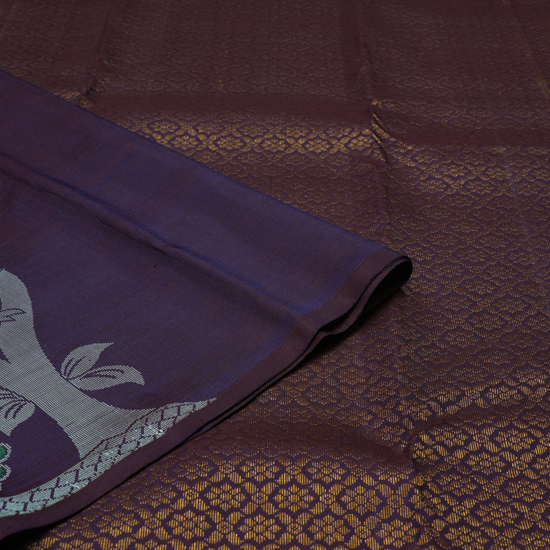 Hayagrivas Handloom Yellowish-Green Kanjivaram Silk Saree with Deep Nagapazham Border KBE2437C3-5