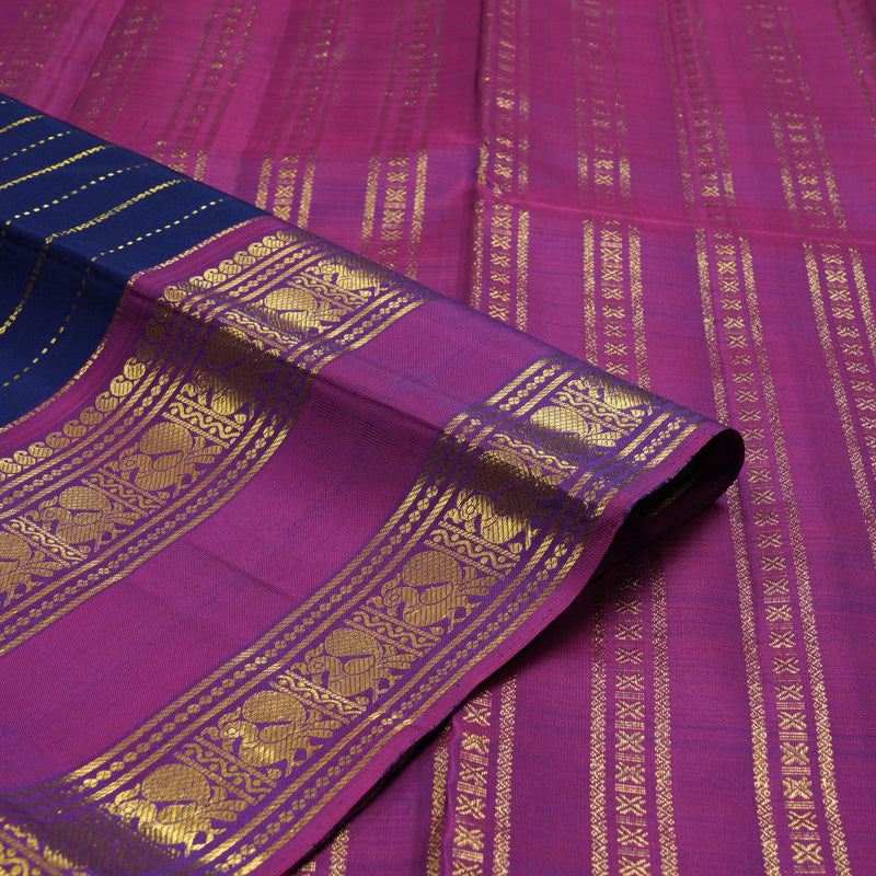 Hayagrivas Handloom Dark Blue Kanjivaram Silk Saree with Wine Purple Border KBE2438C1-2