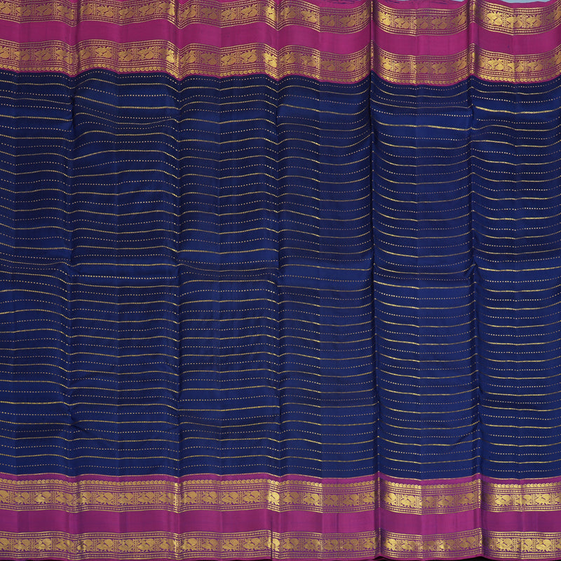 Hayagrivas Handloom Dark Blue Kanjivaram Silk Saree with Wine Purple Border KBE2438C1-2