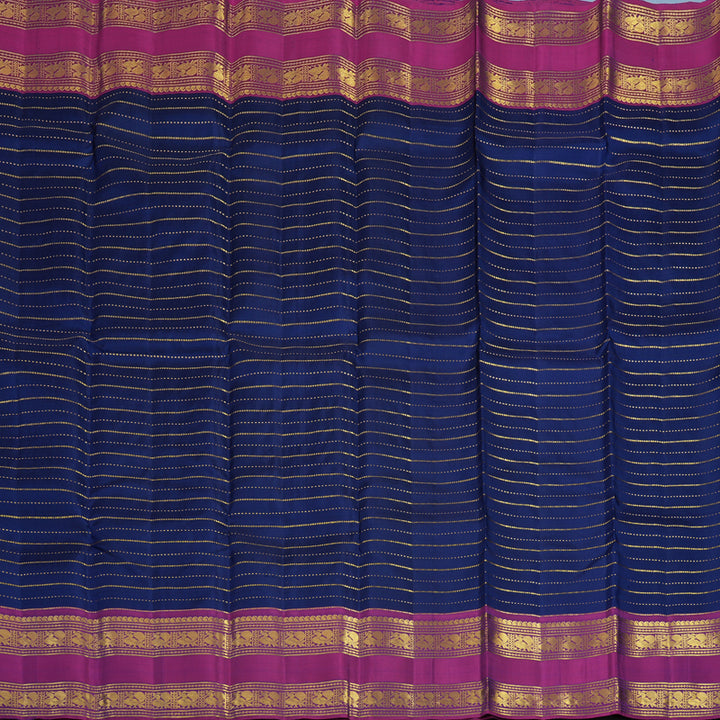 Hayagrivas Handloom Dark Blue Kanjivaram Silk Saree with Wine Purple Border KBE2438C1-2