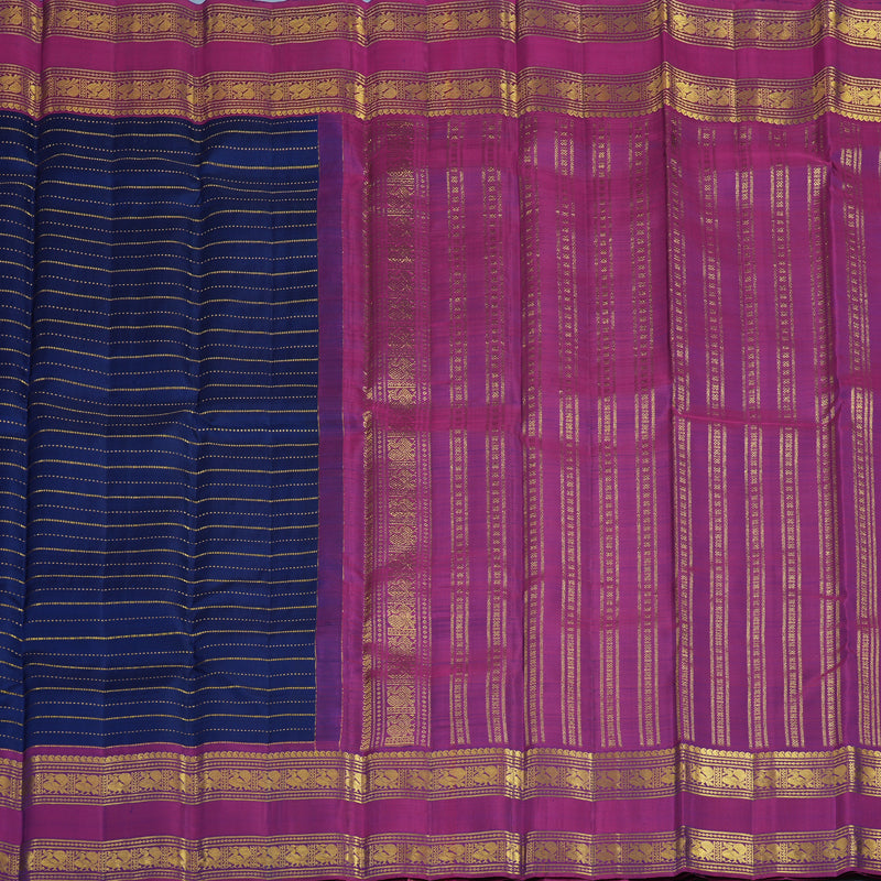 Hayagrivas Handloom Dark Blue Kanjivaram Silk Saree with Wine Purple Border KBE2438C1-2