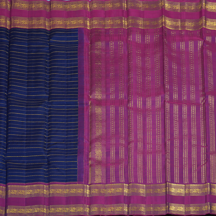 Hayagrivas Handloom Dark Blue Kanjivaram Silk Saree with Wine Purple Border KBE2438C1-2