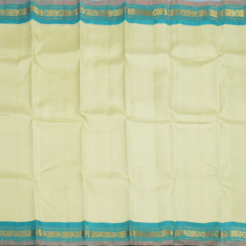 Hayagrivas Handloom Pale Yellow Kanjivaram Silk Saree with Light Blue Border KBF62D2-1