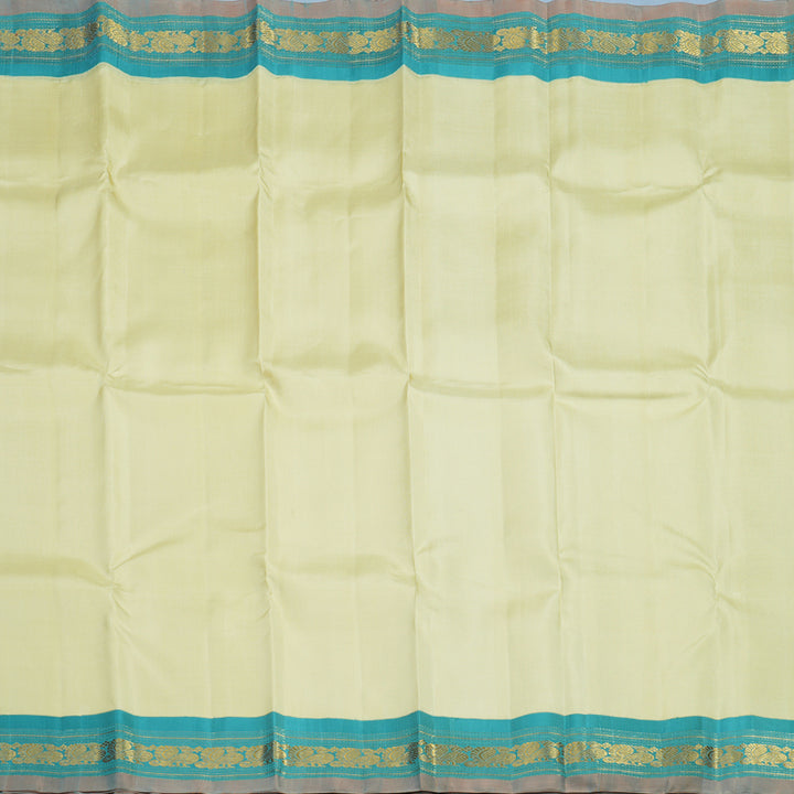 Hayagrivas Handloom Pale Yellow Kanjivaram Silk Saree with Light Blue Border KBF62D2-1
