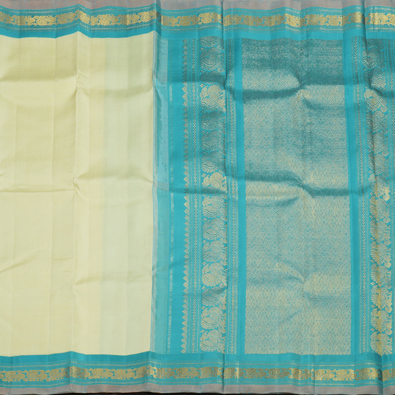 Hayagrivas Handloom Pale Yellow Kanjivaram Silk Saree with Light Blue Border KBF62D2-1