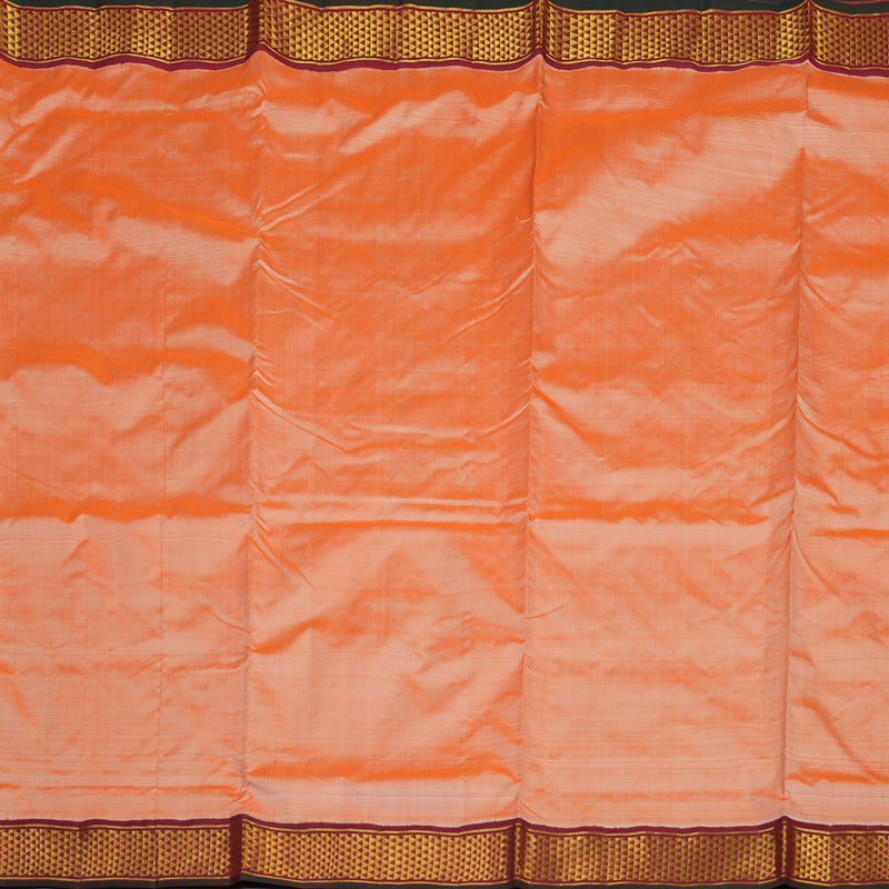 Hayagrivas Handloom Peach Orange Ten Yards Silk Saree with Maroon Border KBE2442C6-3