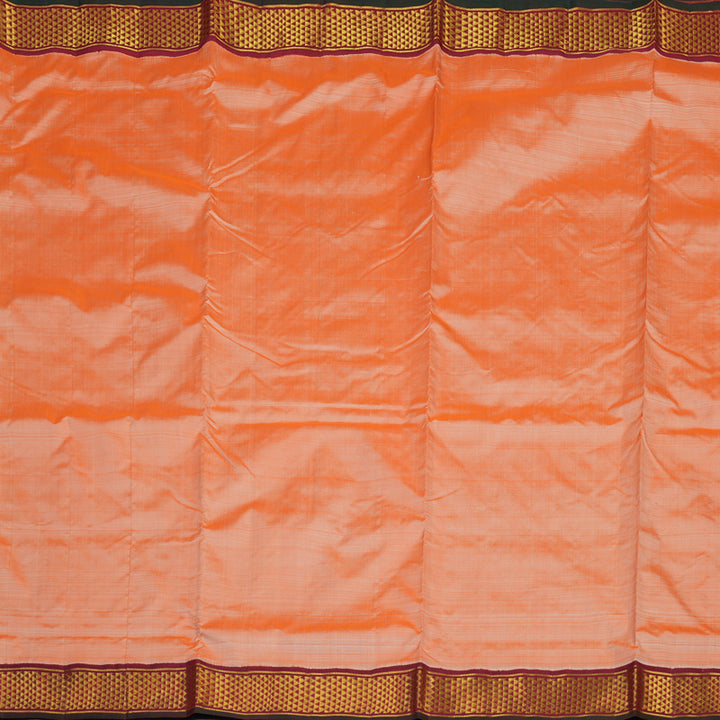 Hayagrivas Handloom Peach Orange Ten Yards Silk Saree with Maroon Border KBE2442C6-3