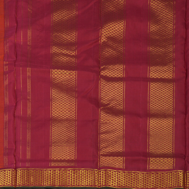 Hayagrivas Handloom Peach Orange Ten Yards Silk Saree with Maroon Border KBE2442C6-3
