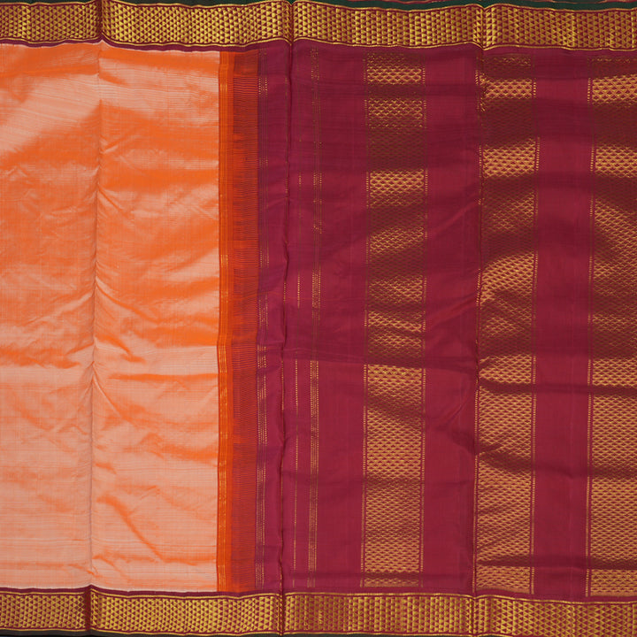 Hayagrivas Handloom Peach Orange Ten Yards Silk Saree with Maroon Border KBE2442C6-3