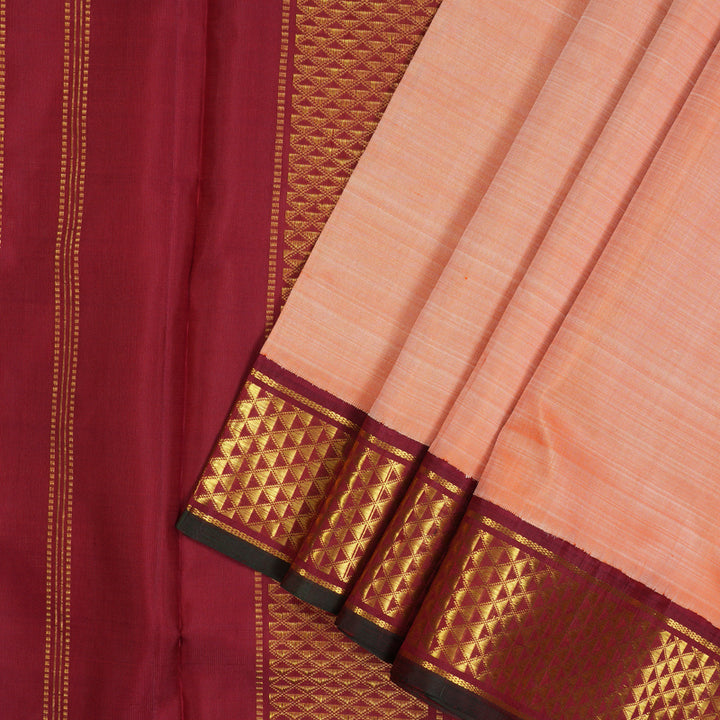 Hayagrivas Handloom Peach Orange Ten Yards Silk Saree with Maroon Border KBE2442C6-3