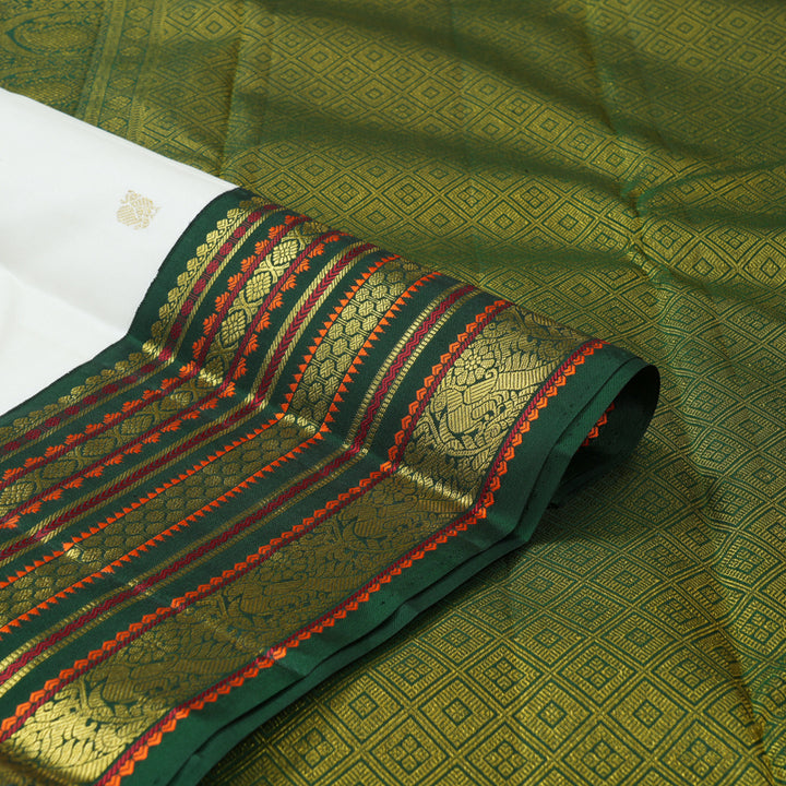 Hayagrivas Handloom Milk-White Kanjivaram Silk Saree with Ganga Jamuna Border KBE2446C14-1