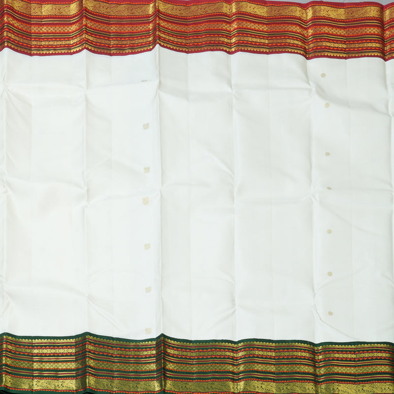 Hayagrivas Handloom Milk-White Kanjivaram Silk Saree with Ganga Jamuna Border KBE2446C14-1