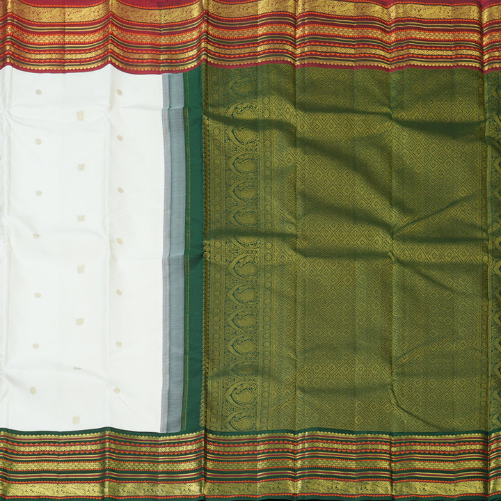 Hayagrivas Handloom Milk-White Kanjivaram Silk Saree with Ganga Jamuna Border KBE2446C14-1