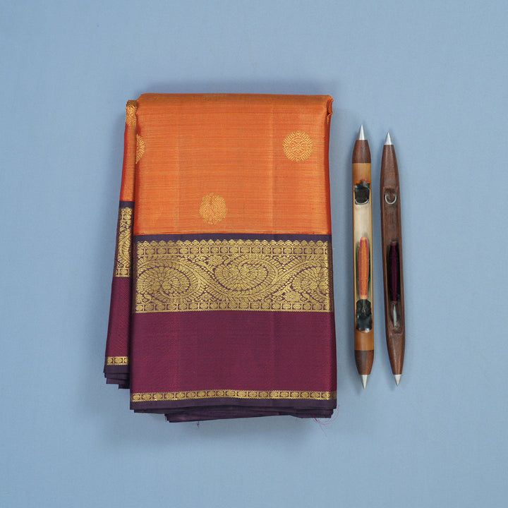 Hayagrivas Handloom Orange Kanjivaram Silk Saree with Violet Border KBE2446C16-1