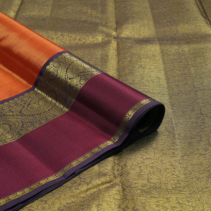 Hayagrivas Handloom Orange Kanjivaram Silk Saree with Violet Border KBE2446C16-1