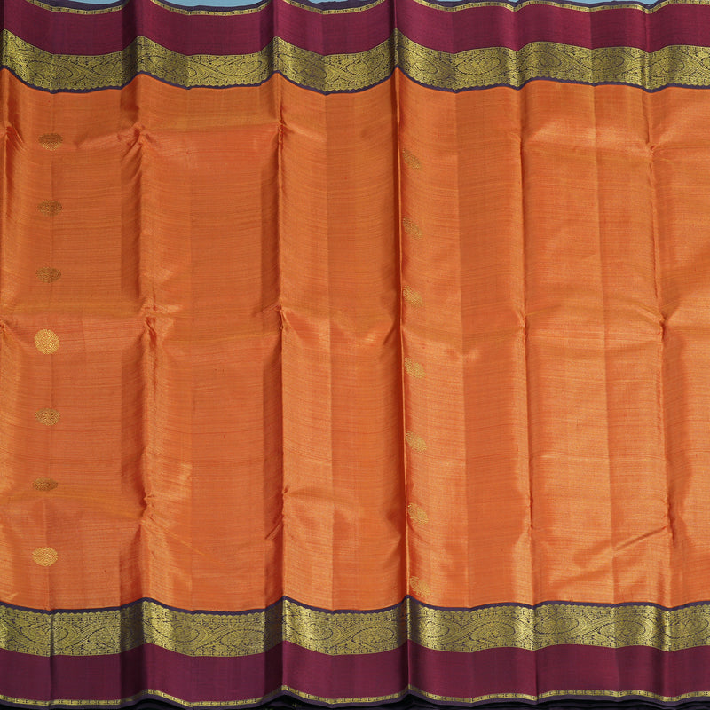 Hayagrivas Handloom Orange Kanjivaram Silk Saree with Violet Border KBE2446C16-1