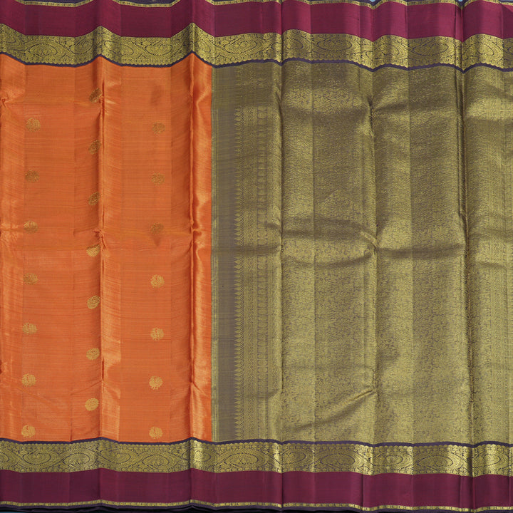 Hayagrivas Handloom Orange Kanjivaram Silk Saree with Violet Border KBE2446C16-1