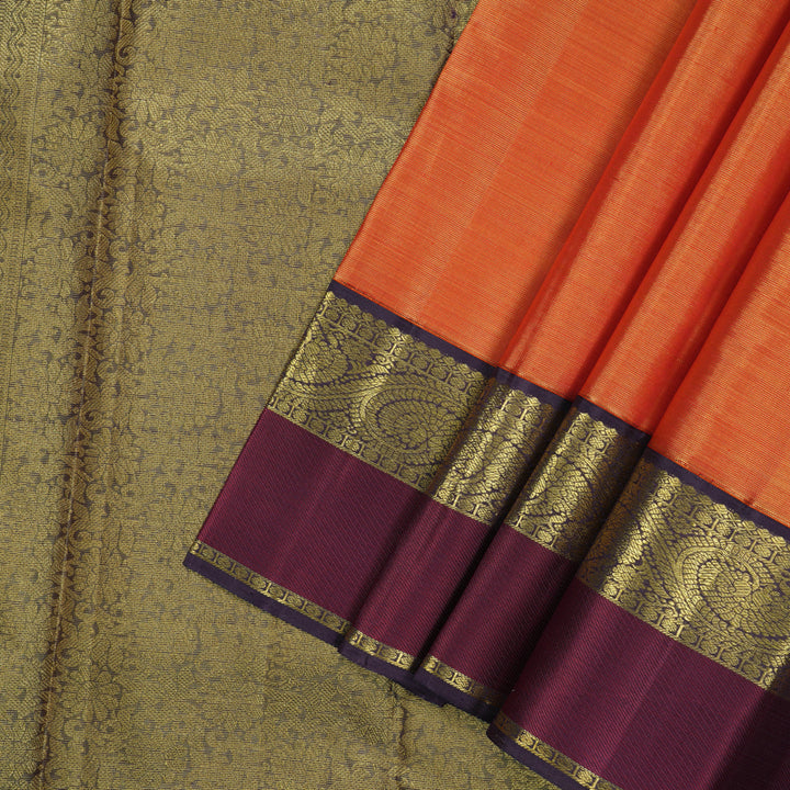 Hayagrivas Handloom Orange Kanjivaram Silk Saree with Violet Border KBE2446C16-1