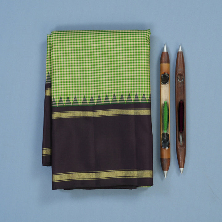 Hayagrivas Handloom Cream & Green Checks Kanjivaram Silk Saree KBE2446C19-1