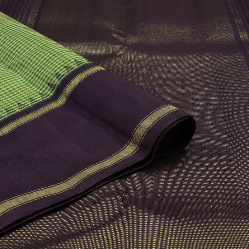 Hayagrivas Handloom Cream & Green Checks Kanjivaram Silk Saree KBE2446C19-1