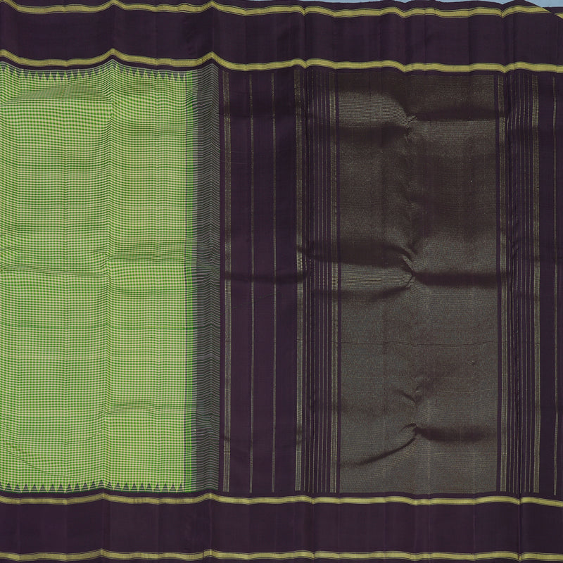 Hayagrivas Handloom Cream & Green Checks Kanjivaram Silk Saree KBE2446C19-1