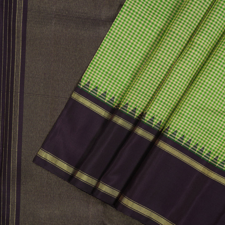 Hayagrivas Handloom Cream & Green Checks Kanjivaram Silk Saree KBE2446C19-1