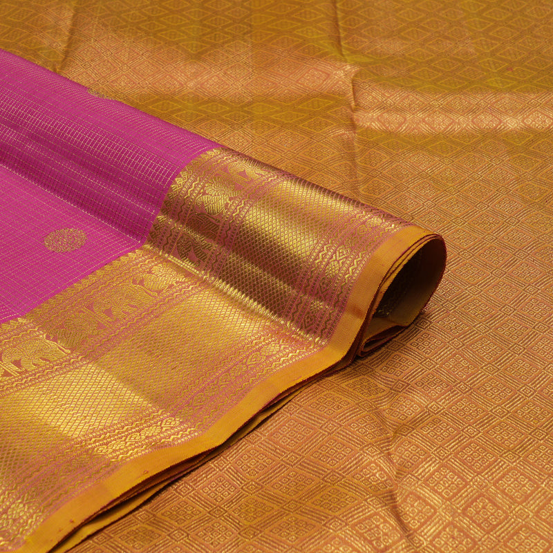 Hayagrivas Handloom Rani Pink Kanjivaram Silk Saree with Golden Orange Border KBE2446C3-1