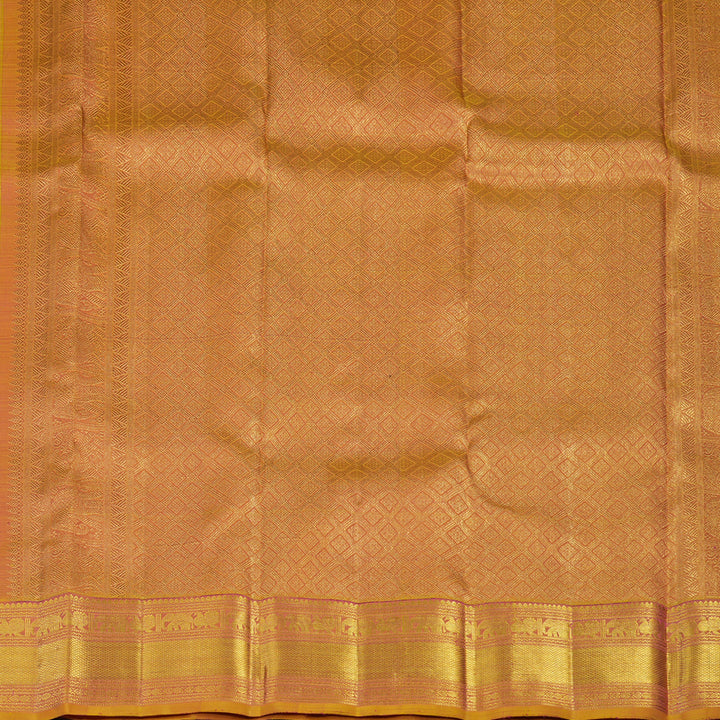 Hayagrivas Handloom Rani Pink Kanjivaram Silk Saree with Golden Orange Border KBE2446C3-1