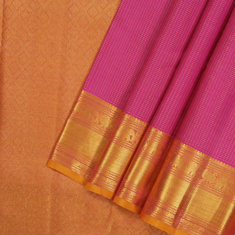 Hayagrivas Handloom Rani Pink Kanjivaram Silk Saree with Golden Orange Border KBE2446C3-1