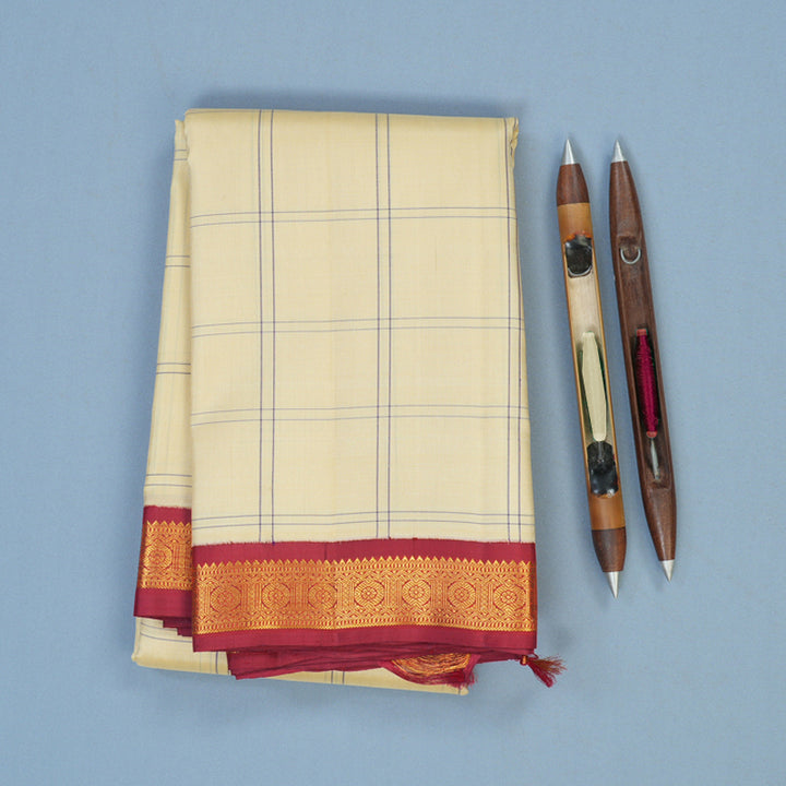 Hayagrivas Handloom Sandal Kanjivaram Silk Saree with Maroon Border KBE2446C7-1