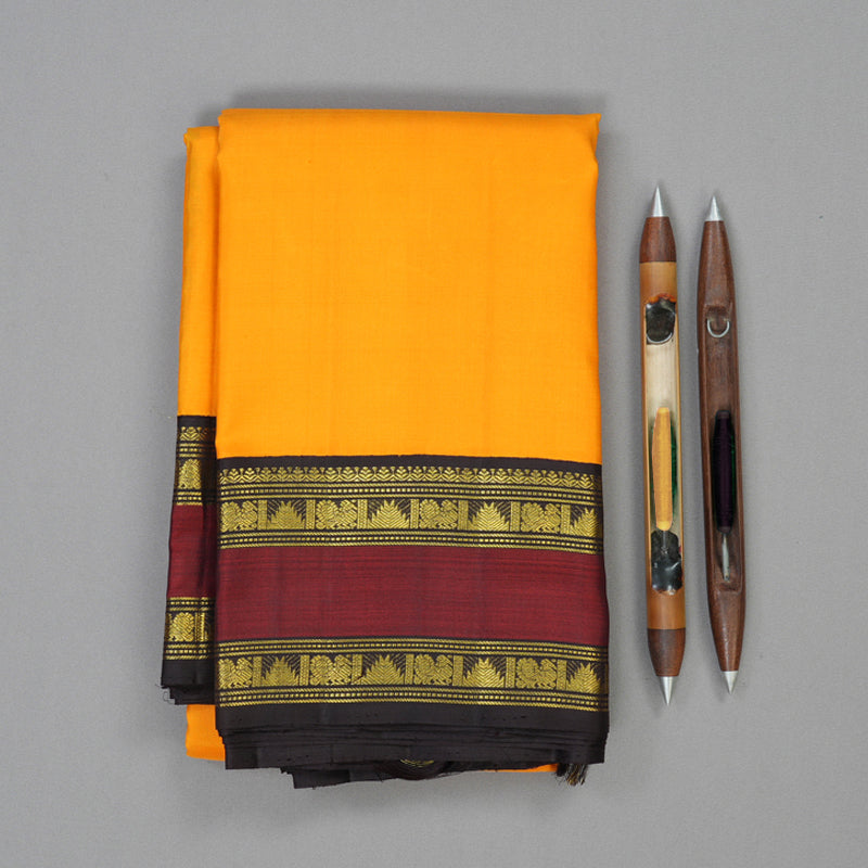 Hayagrivas Handloom Mambazham Orange Kanjivaram Silk Saree with Maroon Border KBE2446C8-1