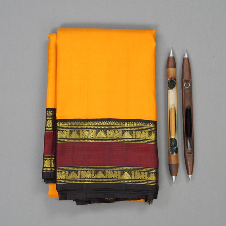 Hayagrivas Handloom Mambazham Orange Kanjivaram Silk Saree with Maroon Border KBE2446C8-1