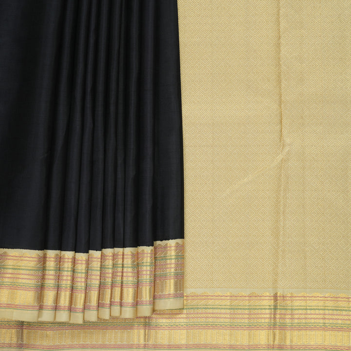 Hayagrivas Handloom Black Kanjivaram Silk Saree with Beige Border KBE2449C1-2