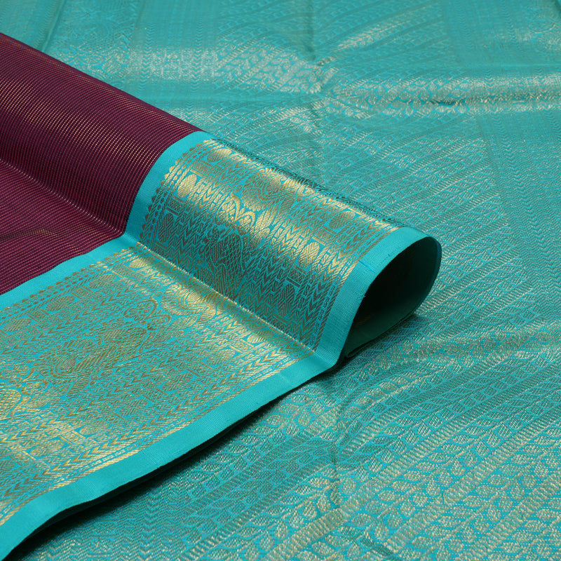 Hayagrivas Handloom Wine Purple Kanjivaram Silk Saree with Sky Blue Border KBE2450C11-1