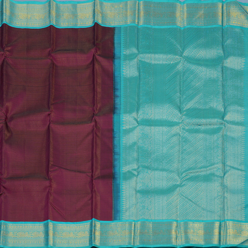 Hayagrivas Handloom Wine Purple Kanjivaram Silk Saree with Sky Blue Border KBE2450C11-1