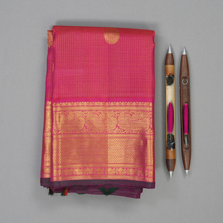 Hayagrivas Handloom Deep Pink Kanjivaram Silk Saree KBE2450C23-1