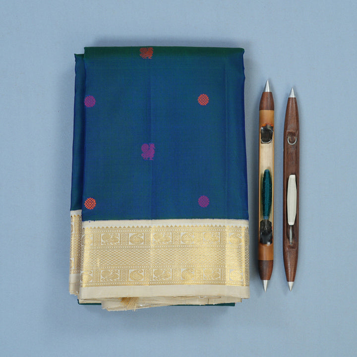 Hayagrivas Handloom Mayilkazhuthu Kanjivaram Silk Saree with Beige Border KBE2450C3-1