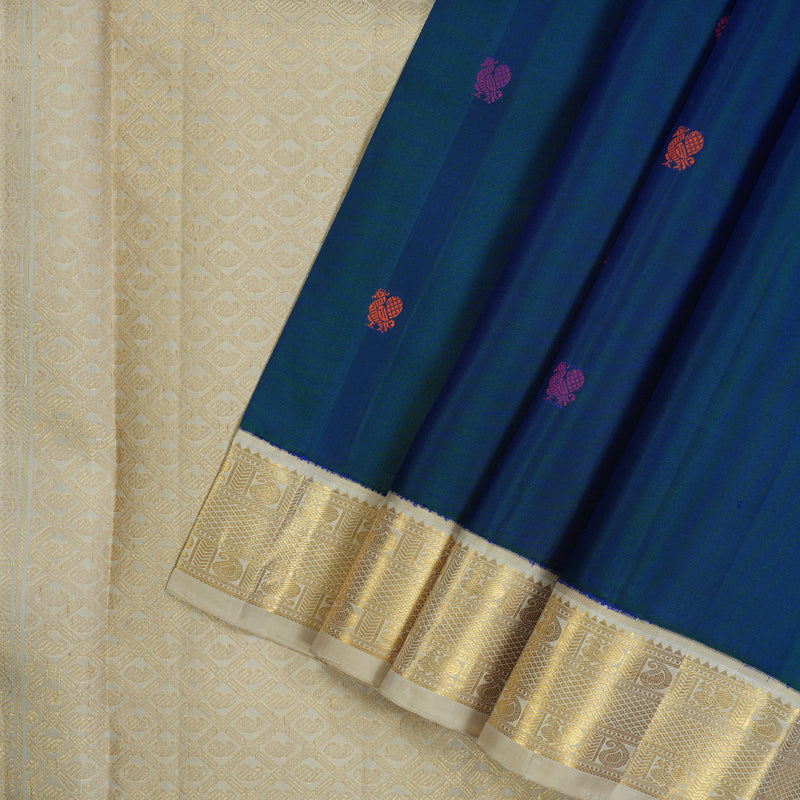 Hayagrivas Handloom Mayilkazhuthu Kanjivaram Silk Saree with Beige Border KBE2450C3-1